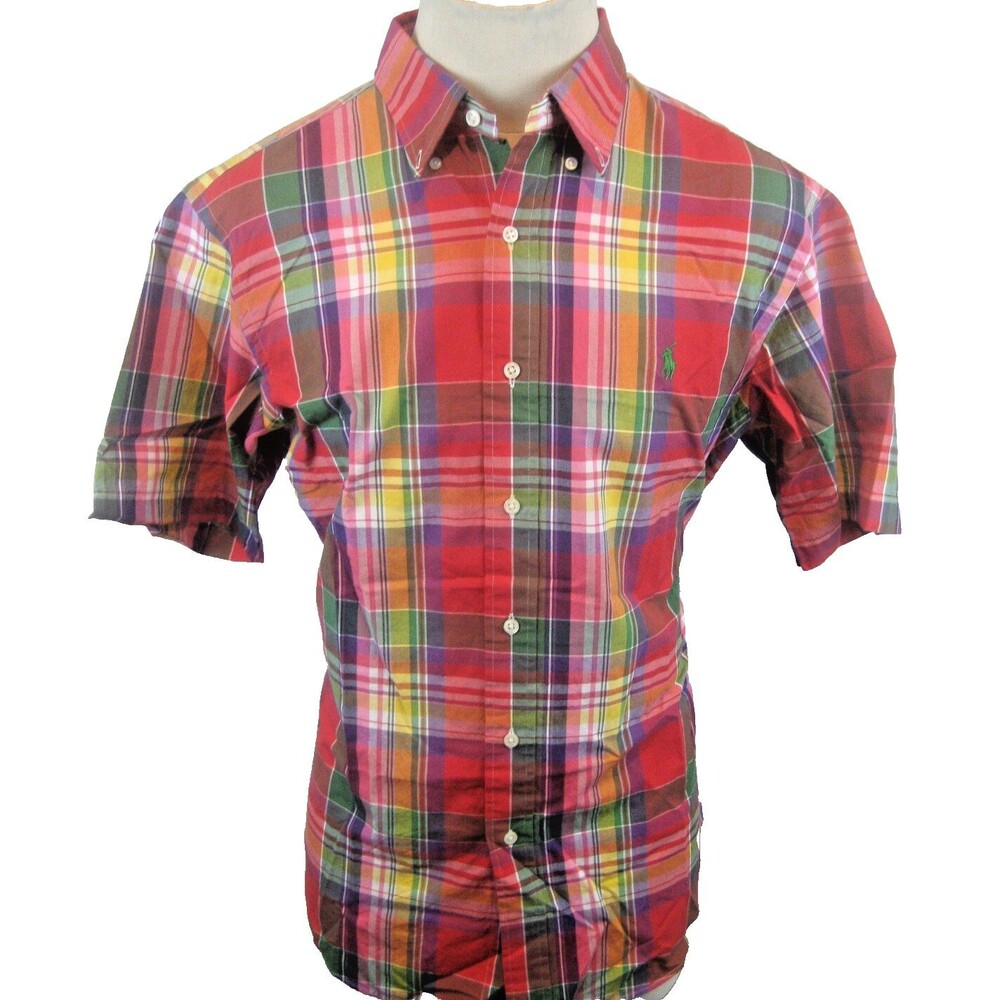 Mens Ralph Lauren Classic Red Plaid SS Cotton Casual Shirt sz Lg